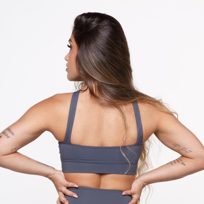 Top Fitness Suplex Poliamida Cinza Transpassado