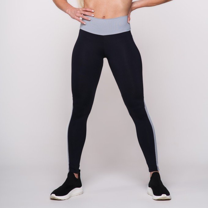 Calça Legging Suplex Preta Com Recorte Cinza
