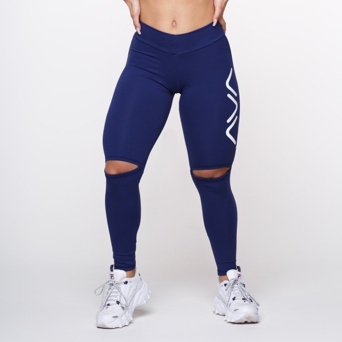 Calça Legging Suplex Poliamida Azul Marinho Abertura No Joelho