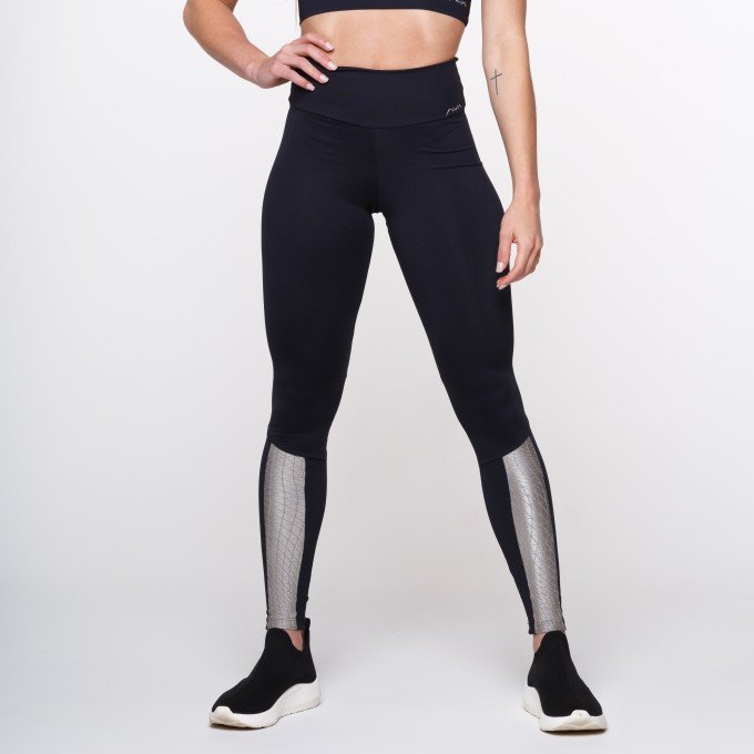 Calça Legging Suplex Poliamida Preta Com Tecido Texturizado