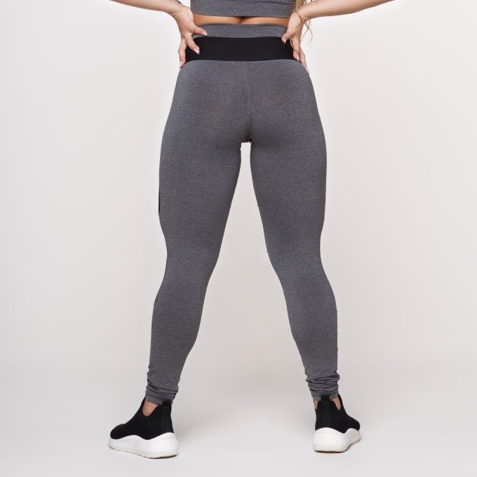 Calça Legging Mescla Com Tela Preta