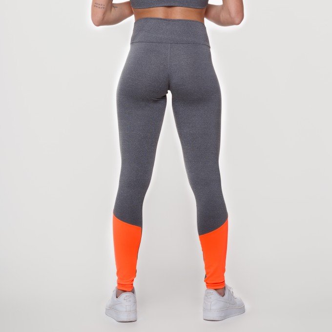 Calça Legging Mescla Recorte Laranja Neon