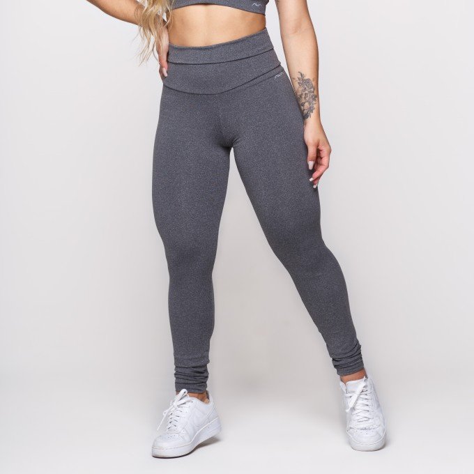 Calça Legging Suplex Poliamida Cinza Mescla Cós Super Alto