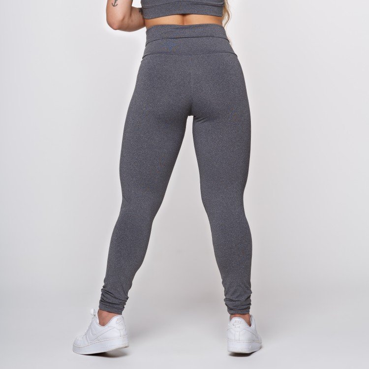 Calça Legging Suplex Poliamida Cinza Mescla Cós Super Alto