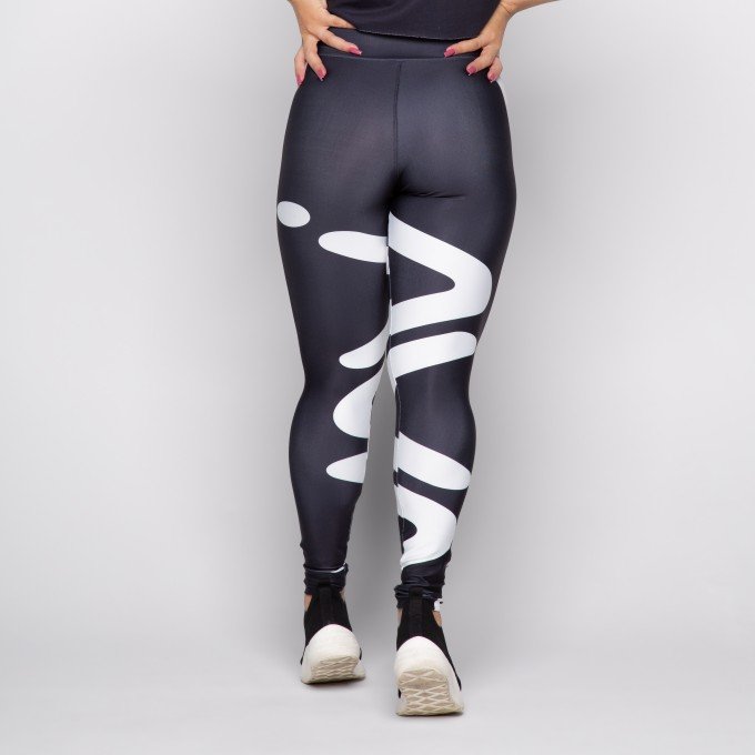 Calça Legging Sublimada Preta AVA Branco