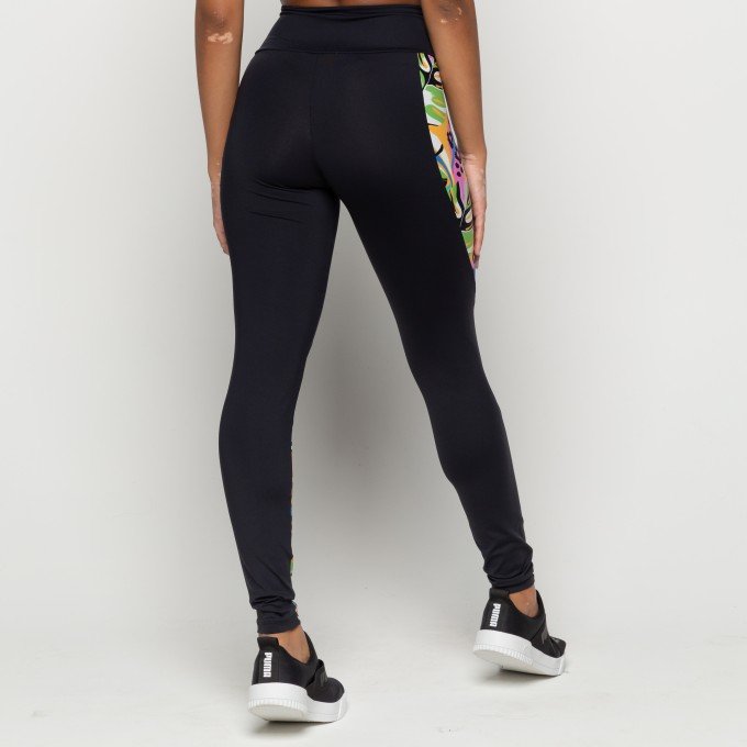 Calça Legging Suplex Poliamida Preta Com Recorte Estampado