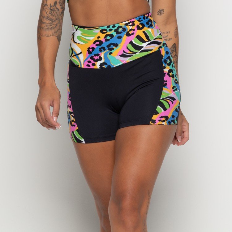Short Suplex Poliamida Preto Com Recorte Estampado