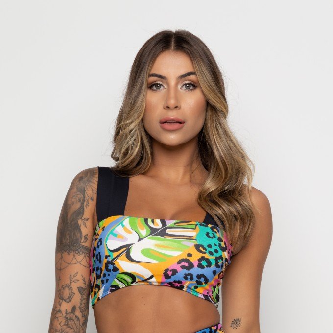 Top Fitness Suplex Poliamida Estampado Com Alça Larga