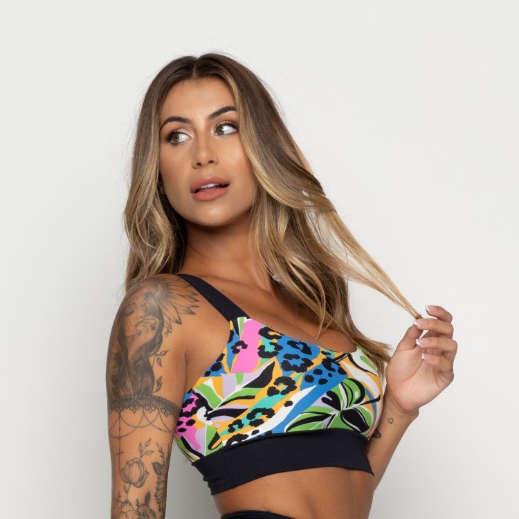 Top Fitness Suplex Poliamida Estampado Alça Com Elástico Embutido