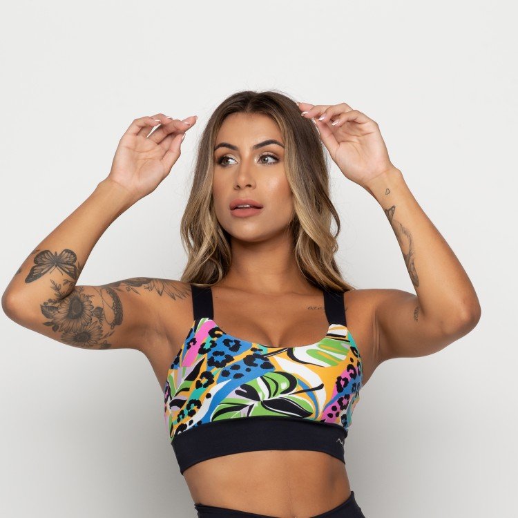 Top Fitness Suplex Poliamida Estampado Alça Com Elástico Embutido