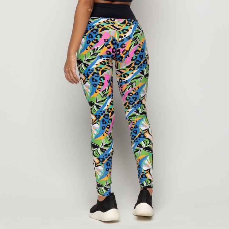 Calça Legging Suplex Poliamida Estampada Com Detalhe Em Tule