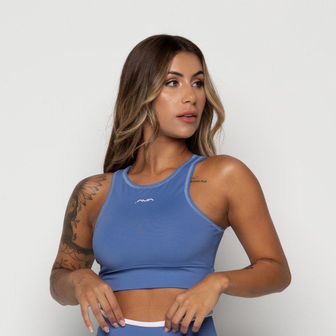 Top Fitness Suplex Poliamida Azul Silk AVA Costas
