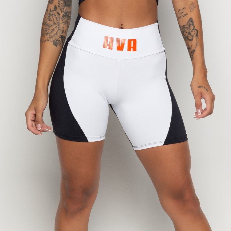 Short Suplex Poliamida Branco Com Recorte Preto e Silk AVA Laranja