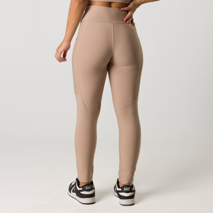 Calça Legging Feminina Nude Tecido Canelado Bolso Lateral