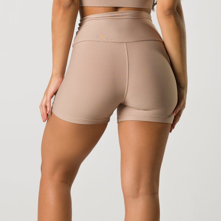 Short Feminino Cadarço Nude Tecido Canelado