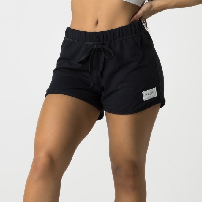 Short Feminino Moletinho Preto Cadarço Preto