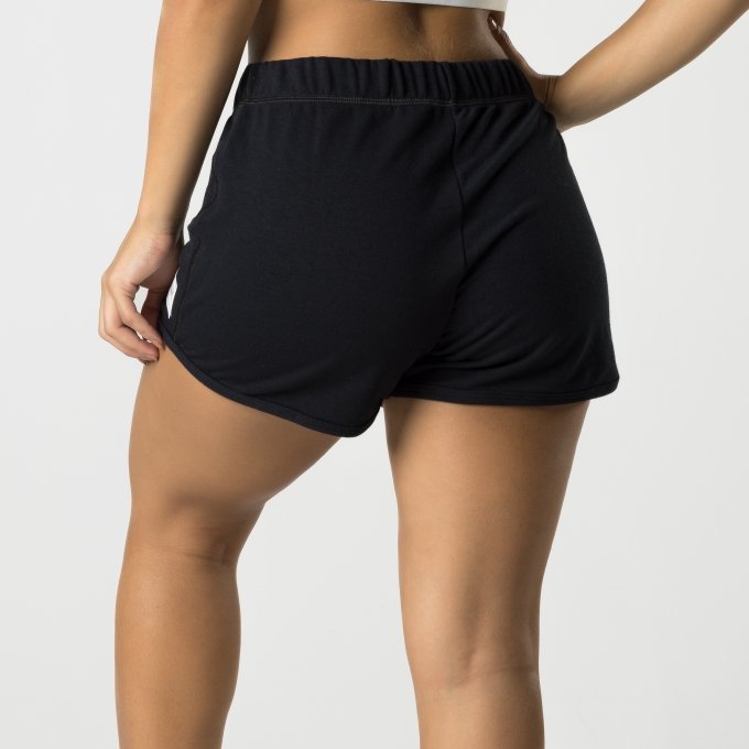 Short Feminino Moletinho Preto Cadarço Preto