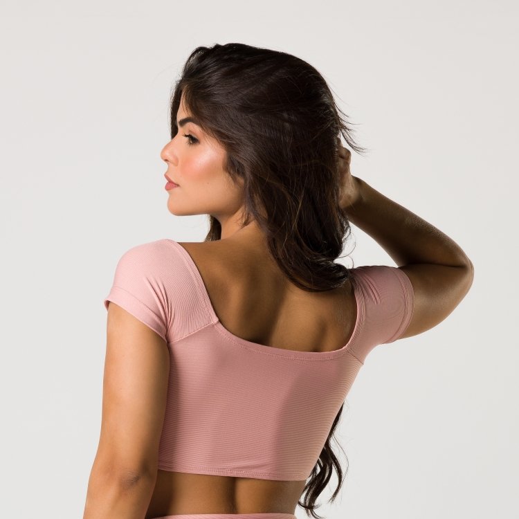 Top Feminino Cadarço Rosa Tecido Canelado