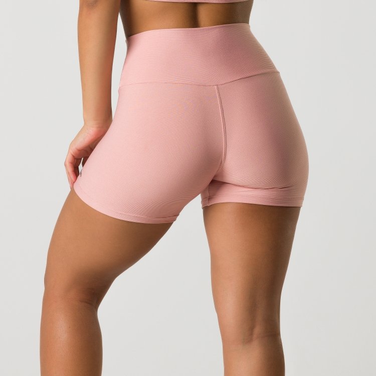 Short Feminino Cadarço Rosa Tecido Canelado