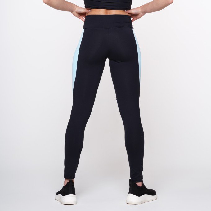 Calça Legging Suplex Recorte Preto, Branco e Azul BB