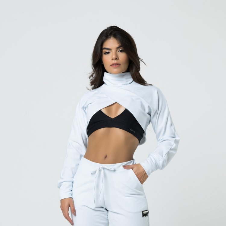 Cropped Moletinho Feminino Manga Longa Branco