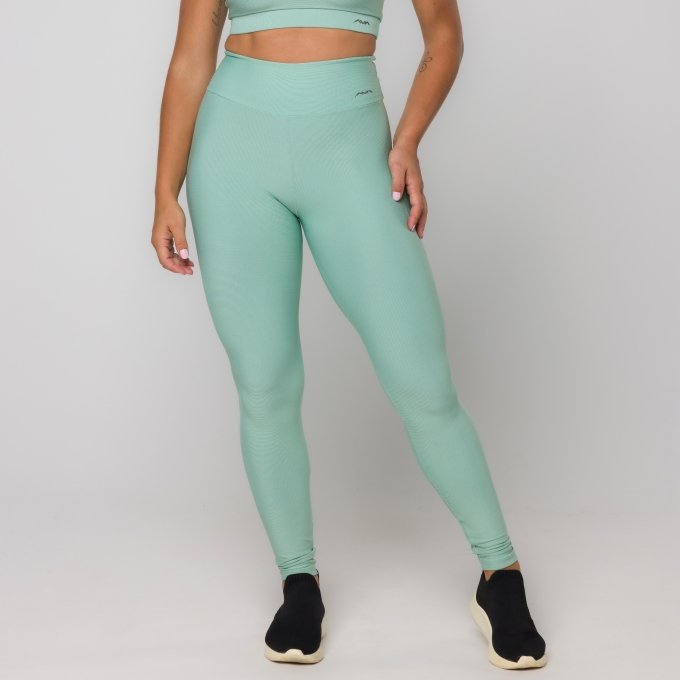 Calça Legging Feminina Verde Água Tecido Canelado Bolso no Cós