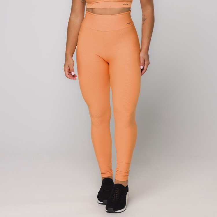 Calça Legging Feminina Laranja Tecido Canelado Bolso no Cós