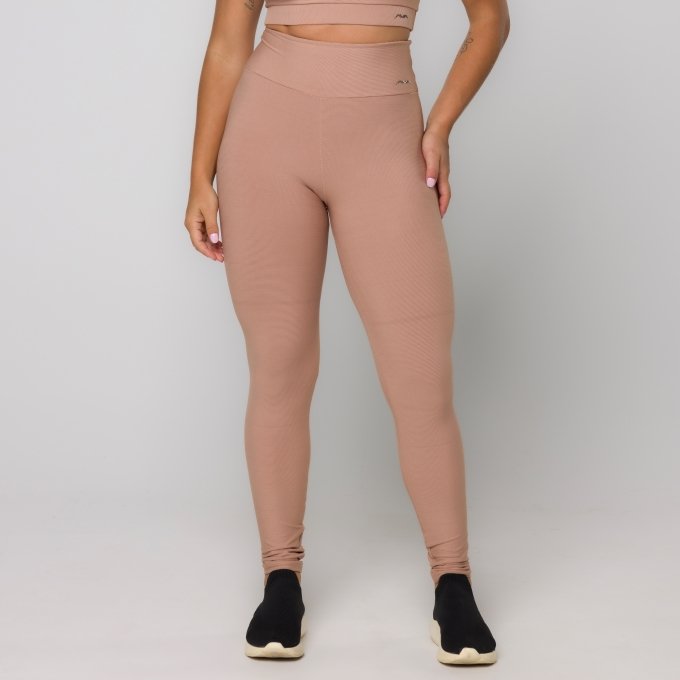 Calça Legging Feminina Nude Tecido Canelado Bolso no Cós