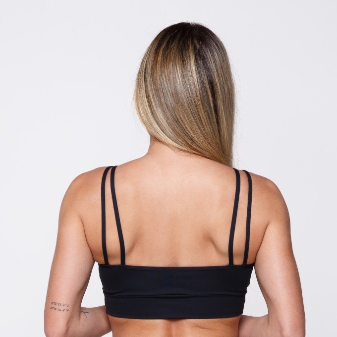 Top Fitness Suplex Poliamida Preto Com Recorte Em Tons Pastéis