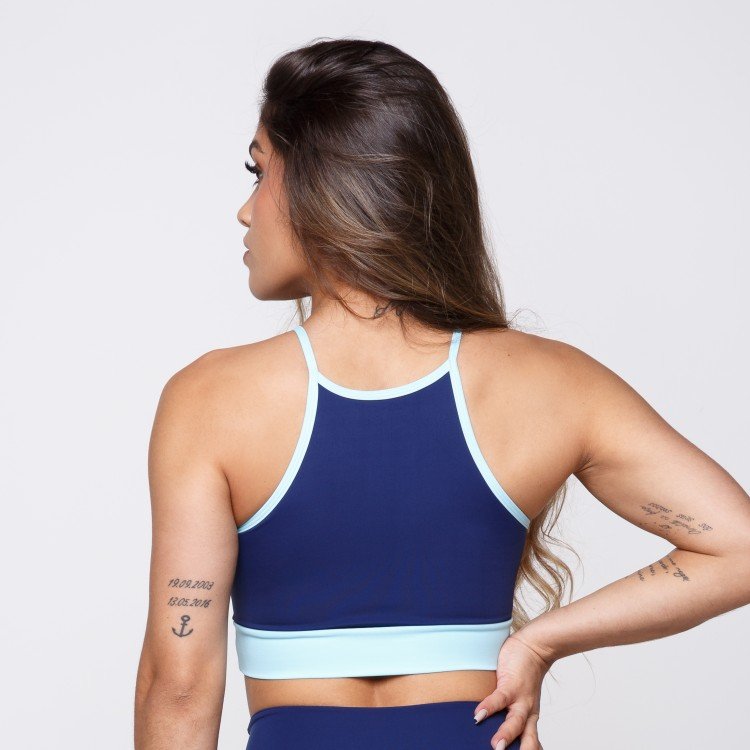 Top Fitness Suplex Poliamida Gota Azul Marinho, Rosa BB