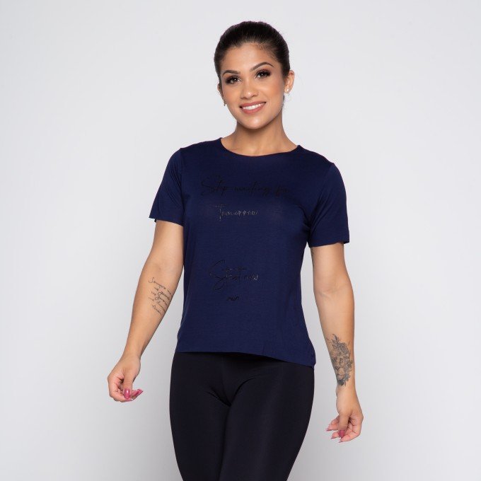 Camiseta Fitness Marinho STOP WAITING FOR TOMORROW