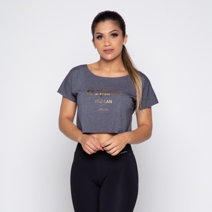 Cropped Fitness Cinza BELIEVE YOU CAN